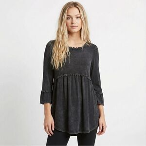 POL Washed Gray Tunic Top Small NWT Boho Babydoll Crochet Peplum Flowy Shabby